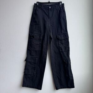 H&M H & M Divided Black Straight Wide Leg Relaxed Barrel Cargo Jean Size 4 Small